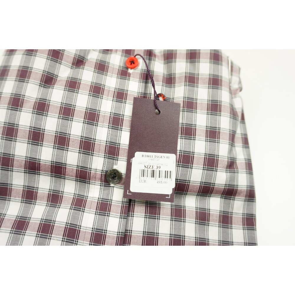 Isaia Merlot Red White Black  Plaid Long Sleeve Cotton Dress Shirt 15.5/39 NEW - Picture 6 of 6